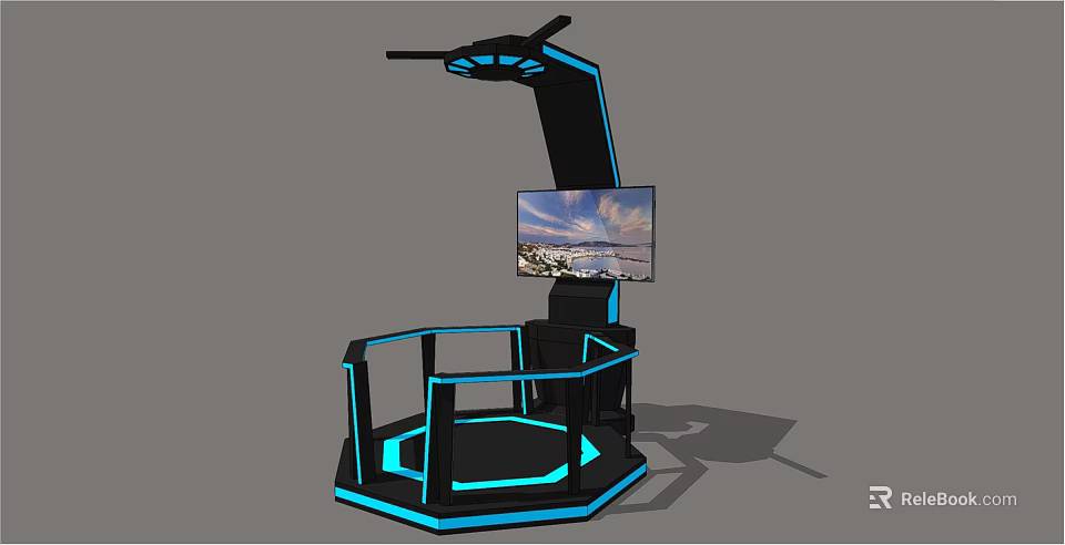 VR Interactive Experience Platform With Hexagonal Base And Blue Lighting 3d model