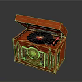 Red Record Player With Wooden Case Open Lid And Vinyl Record Golden Control Panel