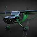 Green Small Passenger Plane Featuring Propeller Single Engine Streamlined Body on Gray Background Reflective Surface 3d model
