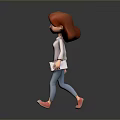 Game Movie Female Character With Long Red Hair White Shirt Blue Pants Walking Holding Notebook