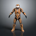 Futuristic Armored Warrior With Orange Brown Armor Standing On Grey Gradient Background 3d model
