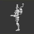 Silver Mechanical Robot Character With Top Hat Green Eyes Red Chest And Metallic Body