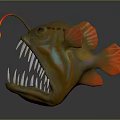 Deep Sea Anglerfish With Large Mouth Glowing Lure Sharp Teeth And Red Fins 3d model
