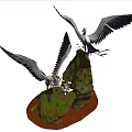 Two Large Birds With Spread Wings Perched On Rocky Cliff Formation 3d model