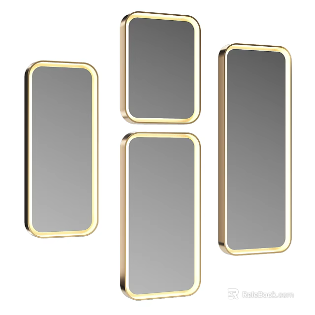 Multiple Rectangular Mirrors With Gold Frames For Modern Wall Decor 3d model