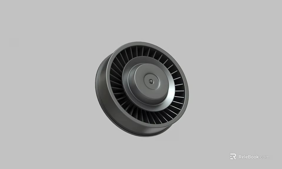 Black Industrial Blower Impeller With Radial Blades And Central Hub On Gray Background 3d model 