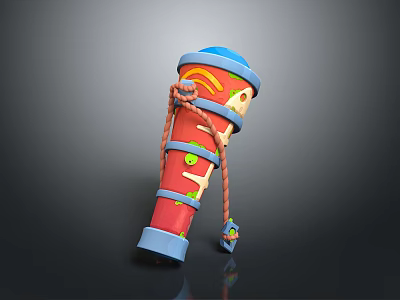 Red Decorative Prosthetic Leg With Blue Top Green Circles And Yellow Arcs Rope Wrapping 3d model