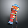 Red Decorative Prosthetic Leg With Blue Top Green Circles And Yellow Arcs Rope Wrapping