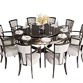 Elegant Round Dining Table Set With Eight Chairs Vase And Tableware 3d model