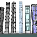 Modern Elevators Featuring Glass Exterior And Varied Architectural Designs Against Blue Sky