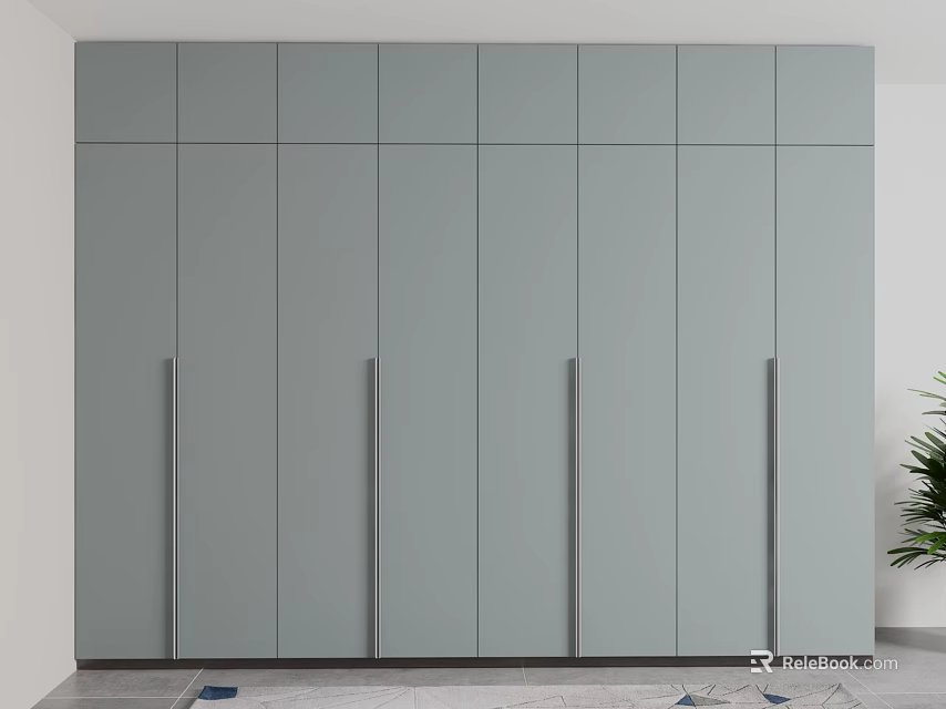 Modern Wardrobe Design Featuring Sleek Gray Panels And Long Minimalist Handles 3d model