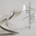 Modern Spiral Staircase Design With Glass Railing And White Background