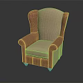 Vintage Style Upholstered Pink And Orange Armchair With Curved Armrests Dark Wooden Legs