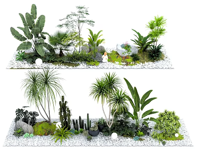 Diverse Plant Combination With Rocks And Gravels 3d model