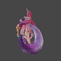 Game and Movie Character With Pink Hair Fox Ears And Nine Tails In Purple Outfit