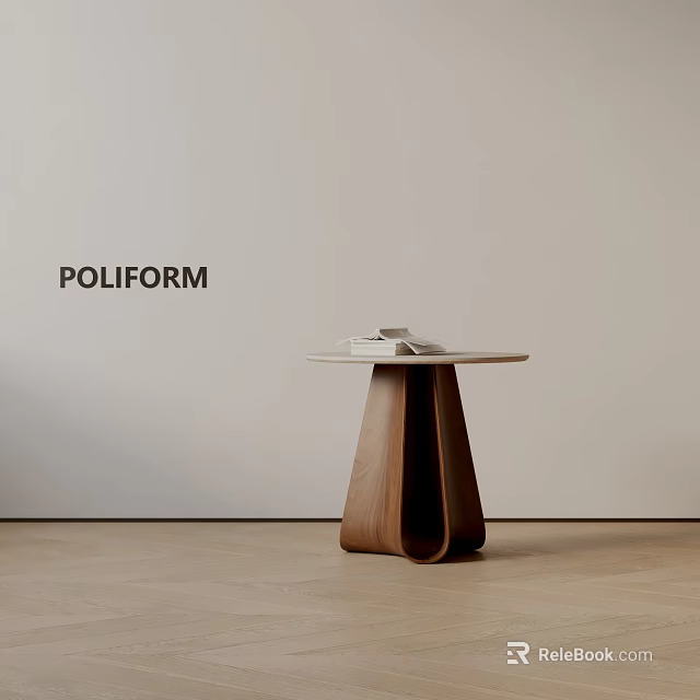 POLIFORM Wooden Side Table With Conical Base And Book On Sleek Tabletop 3d model