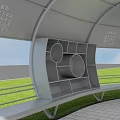 Outdoor Garden Reading Corridor With White Arched Structure Green Lawn And Benches