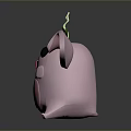 Cute 3D Rendered Pink Cartoon Character With Big Ears And Green Leaf On Head