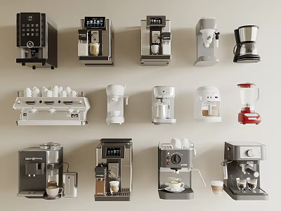 Collection of Modern Kitchen Appliances Featuring Coffee Makers Blenders and Small Devices 3d model