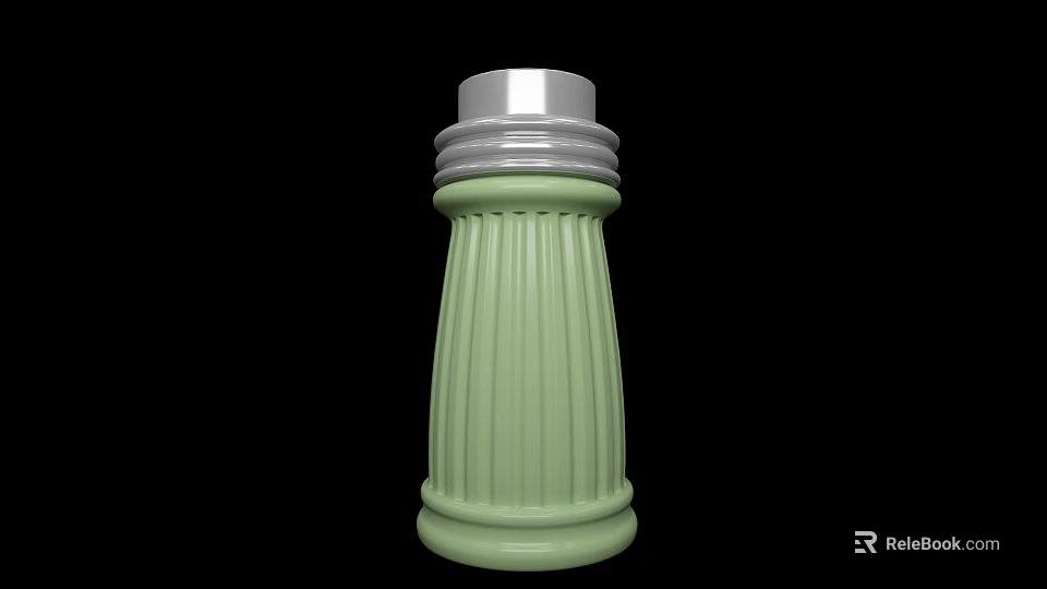 Green Spice Bottle With Silver Lid And Ribbed Design For Kitchen Use 3d model 