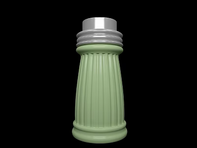Green Spice Bottle With Silver Lid And Ribbed Design For Kitchen Use 3d model