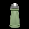 Green Spice Bottle With Silver Lid And Ribbed Design For Kitchen Use