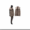 Luxury Brown Long Fur Vest With Soft Fur Collar Front And Back View