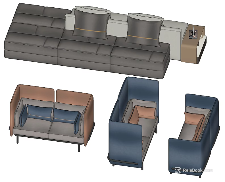 Sofa Set Combinations Featuring Modular Designs And Upholstered Seating For Living Room 3d model