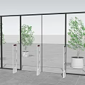 Transparent Glass Doors With White Bases And Green Plants In Modern Space