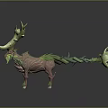 Enchanted Fantasy Deer Like Creature With Plant Antlers Leafy Tail And Bark Texture