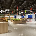 Spacious Modern Supermarket Interior With Fresh Fruit Vegetable Displays Promotional Hanging Signs And Bright Lighting
