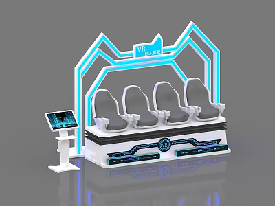 Modern VR Experience Setup With Four Seats Blue Lighting And Control Tablet 3d model