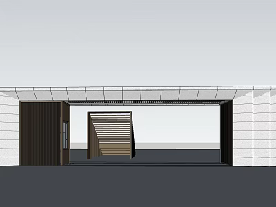 Modern Entrance Gate Design With Wooden Frame And Glass Panel Details 3d model