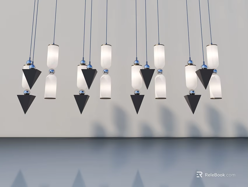 Modern Hinged Door With Pendant Lights And Shadow On Light Colored Wall 3d model