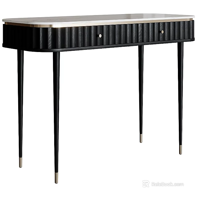 Modern Black Dressing Table With Ribbed Drawers And Gold Metal Accents 3d model 
