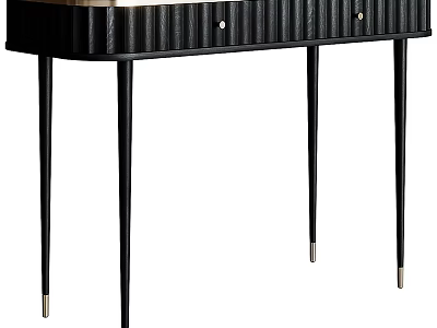 Modern Black Dressing Table With Ribbed Drawers And Gold Metal Accents 3d model