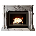 Marble Fireplace with Carved Details and Burning Fire in Interior Design