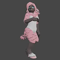 3D Game Movie Character with Pink Hair Dark Skin Rabbit Ears in Pink White Outfit
