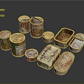 Rusty Food Cans In Various Shapes And Sizes With Metal Containers