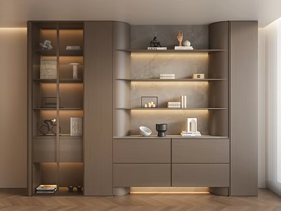 Modern Sideboard Interior Design With Multiple Shelves Drawers And Decorative Items 3d model