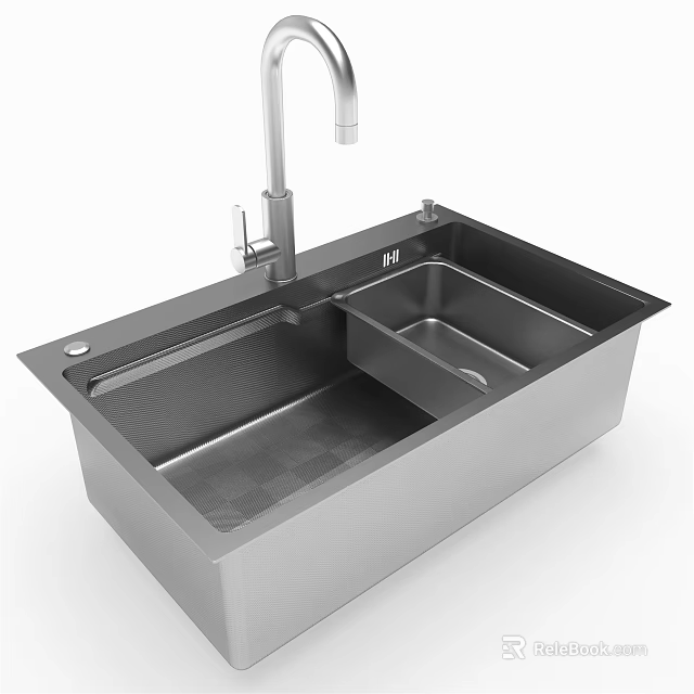 Stainless Steel Double Bowl Kitchen Sink With Faucet For Modern Kitchen Use 3d model 