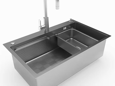 Stainless Steel Double Bowl Kitchen Sink With Faucet For Modern Kitchen Use 3d model