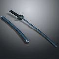 Traditional Samurai Sword With Black Handle Long Metal Blade And Scabbard
