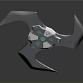 Futuristic Multi Blade Throwing Weapon With Blue Glowing Accents And Central Core