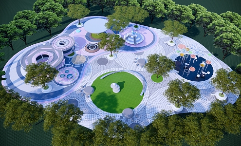 Modern Park Circular Comprehensive Activities Square Park 3d model