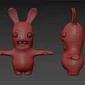 White Rabbit Doll With 3D Styled Exaggerated Expressions Front And Side Views On Dark Background 3d model