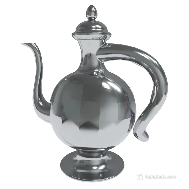 Silver Metallic Teapot With Curved Handle And Elegant Spout Design 3d model 
