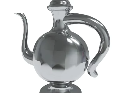 Silver Metallic Teapot With Curved Handle And Elegant Spout Design 3d model
