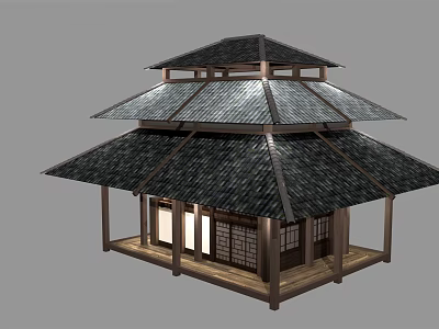 Ancient Chinese Architecture With Multi Tiered Tile Roof Wooden Structure And Veranda Windows 3d model