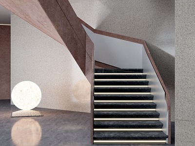 Marble Stair Corner Stair Handrail Stair Lighting 3d model